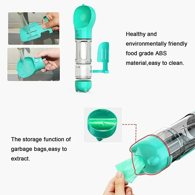 3-in-1 Portable Cat & Dog Water Bottle and Food Feeder