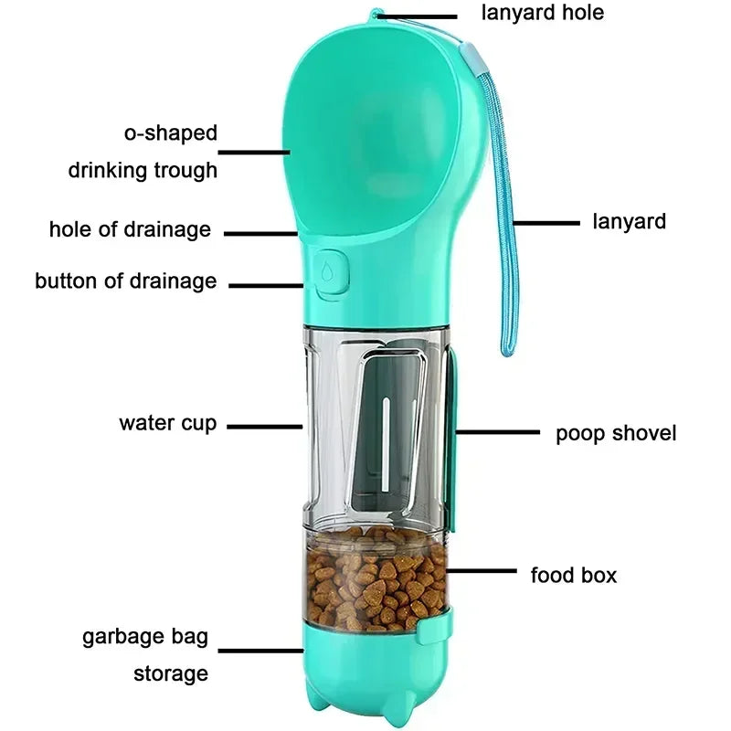 3-in-1 Portable Cat & Dog Water Bottle and Food Feeder